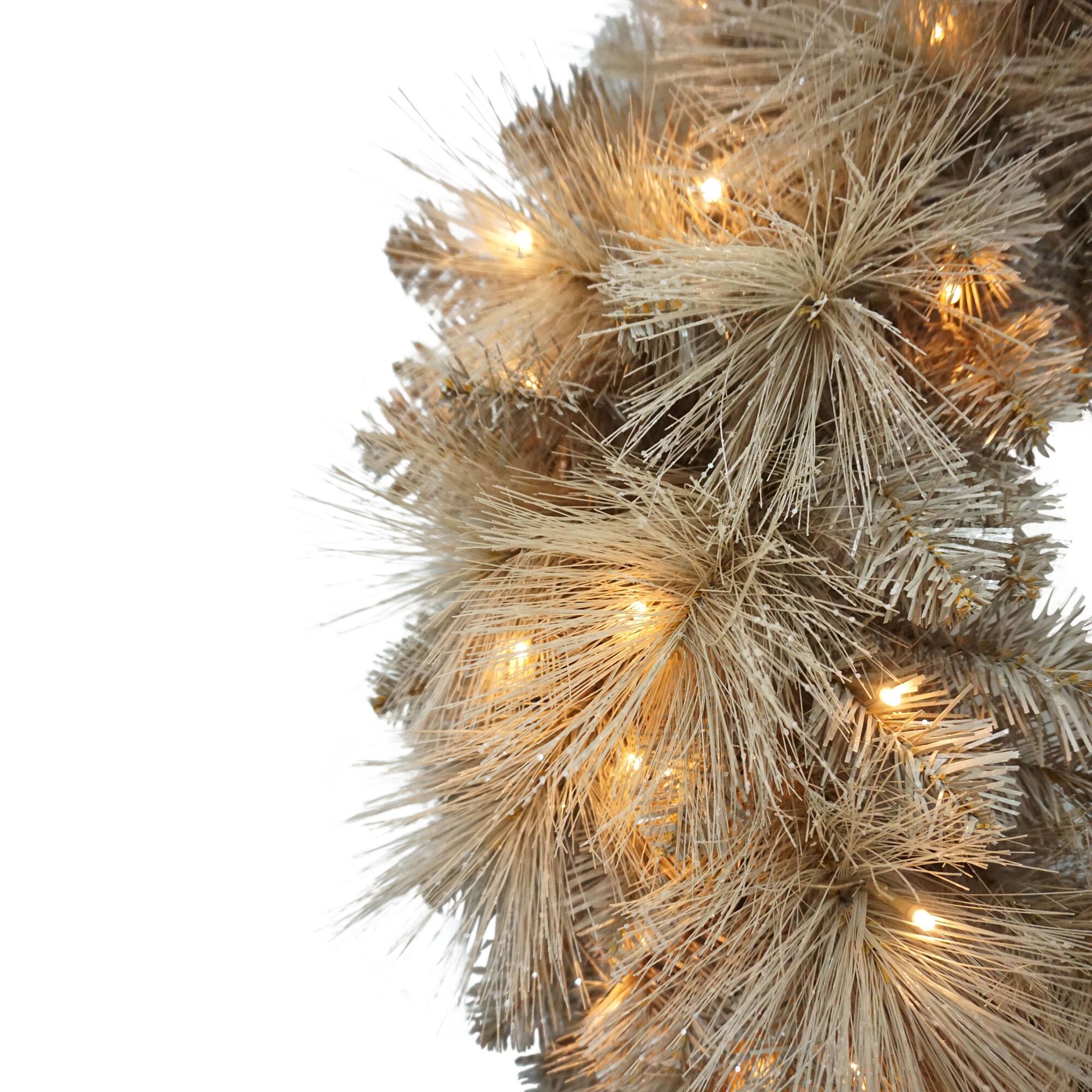 24" Pre-Lit Tan Artificial Wreath, Warm White LED Lights